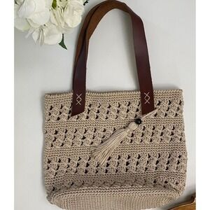 Boho Handmade Crochet‎ Shoulder Bag –  Woven Tote for Summer Handless Leather